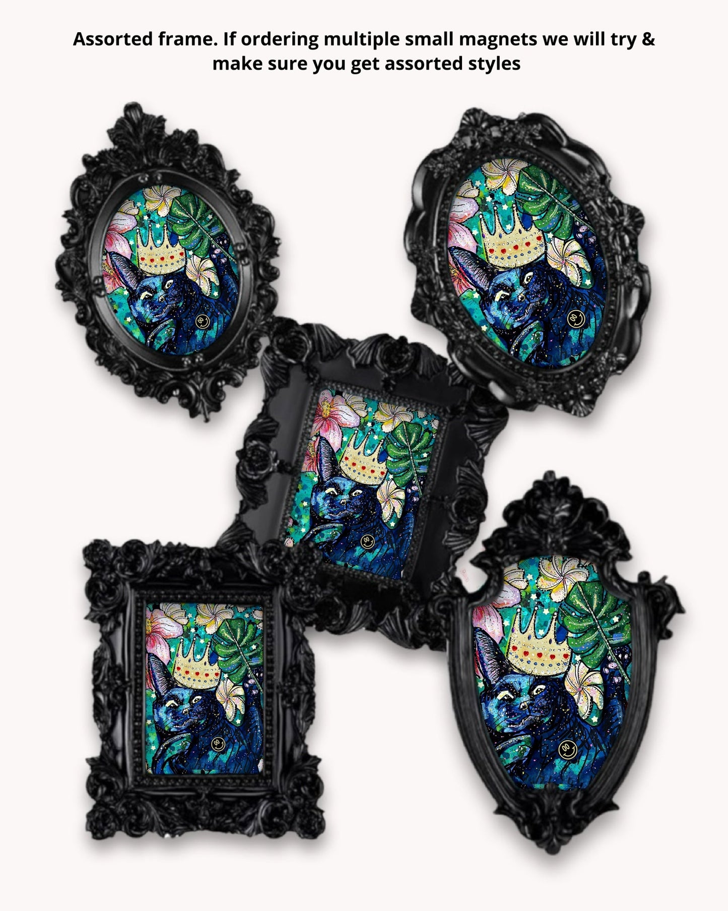 Flower Black Cat Framed Magnet ( Small )