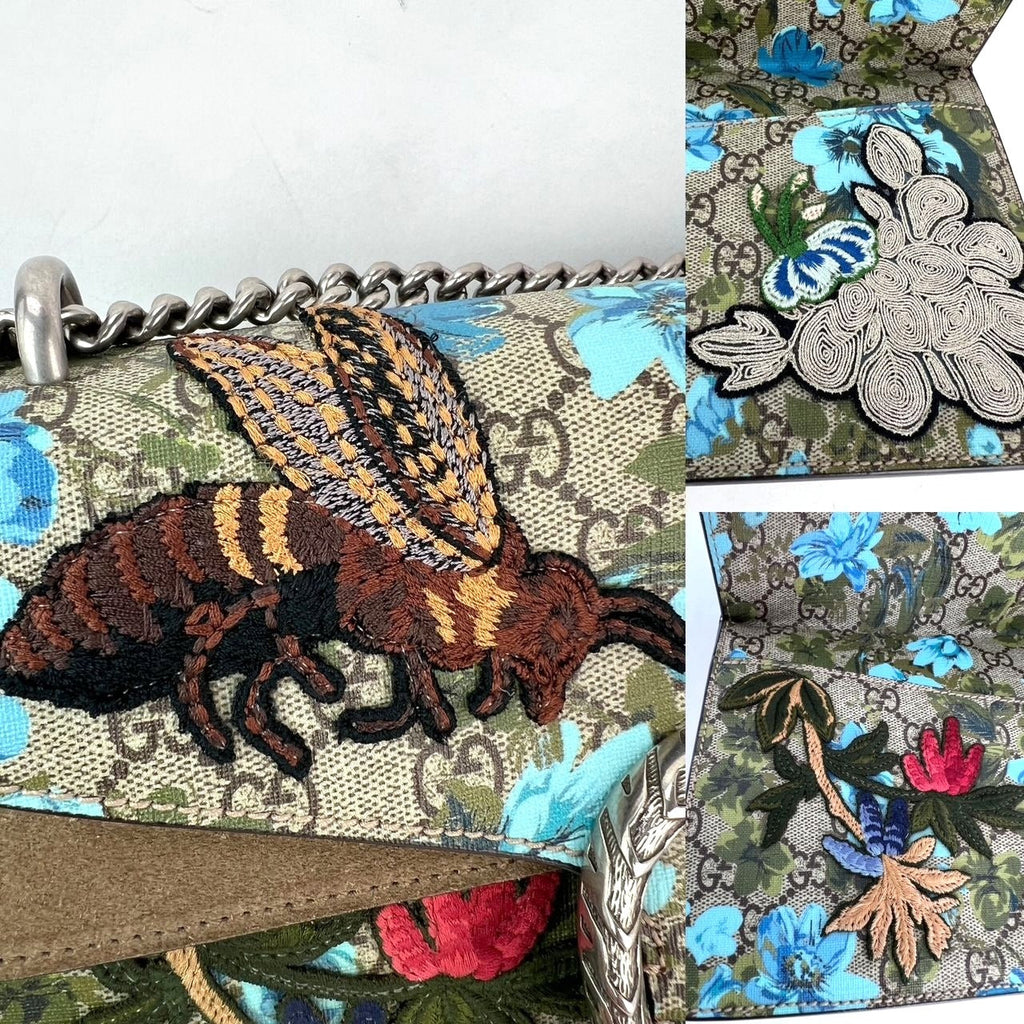 Gucci GG Supreme Blooms Print Embroidered Medium Dionysus Shoulder Bag Blue Taupe