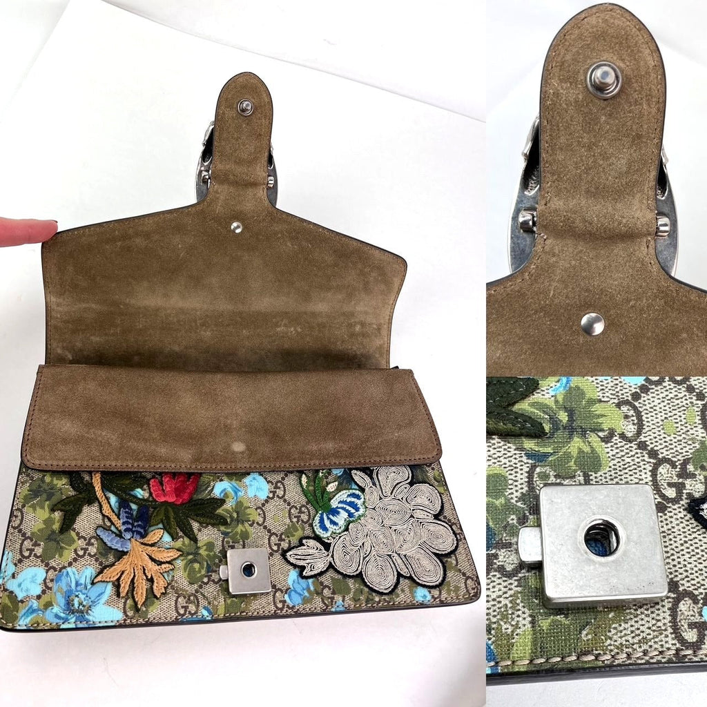Gucci GG Supreme Blooms Print Embroidered Medium Dionysus Shoulder Bag Blue Taupe