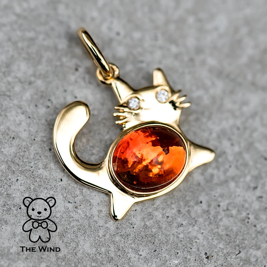 Fat Orange Cat - Mexican Fire Opal & Diamond Necklace 18K Yellow Gold