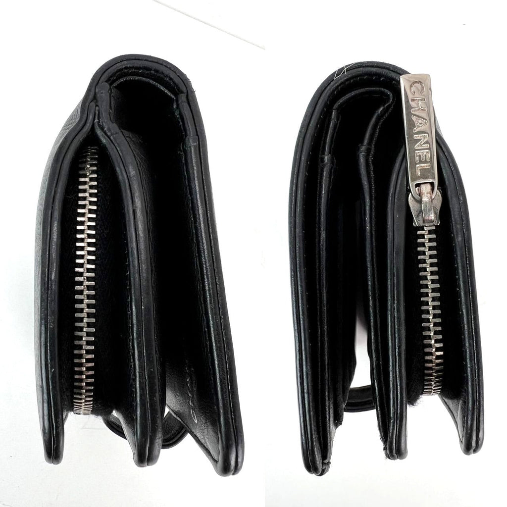 Chanel Caviar Timeless CC Zippered Pocket Black Wallet