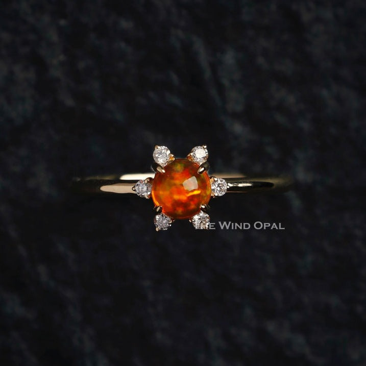 Fireball - Fire Opal & Diamond Engagement Wedding Ring 18K Yellow Gold