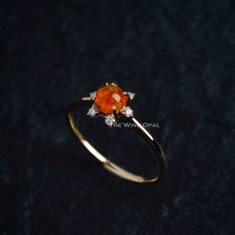 Fireball - Fire Opal & Diamond Engagement Wedding Ring 18K Yellow Gold