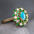 Fireworks - Black Opal & Diamond Engagement Ring 18K Yellow Gold