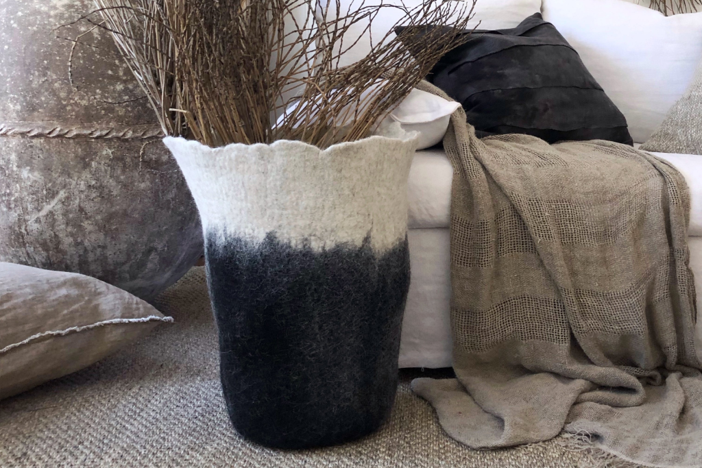 Eclipse Black & White Wool Floor Vase