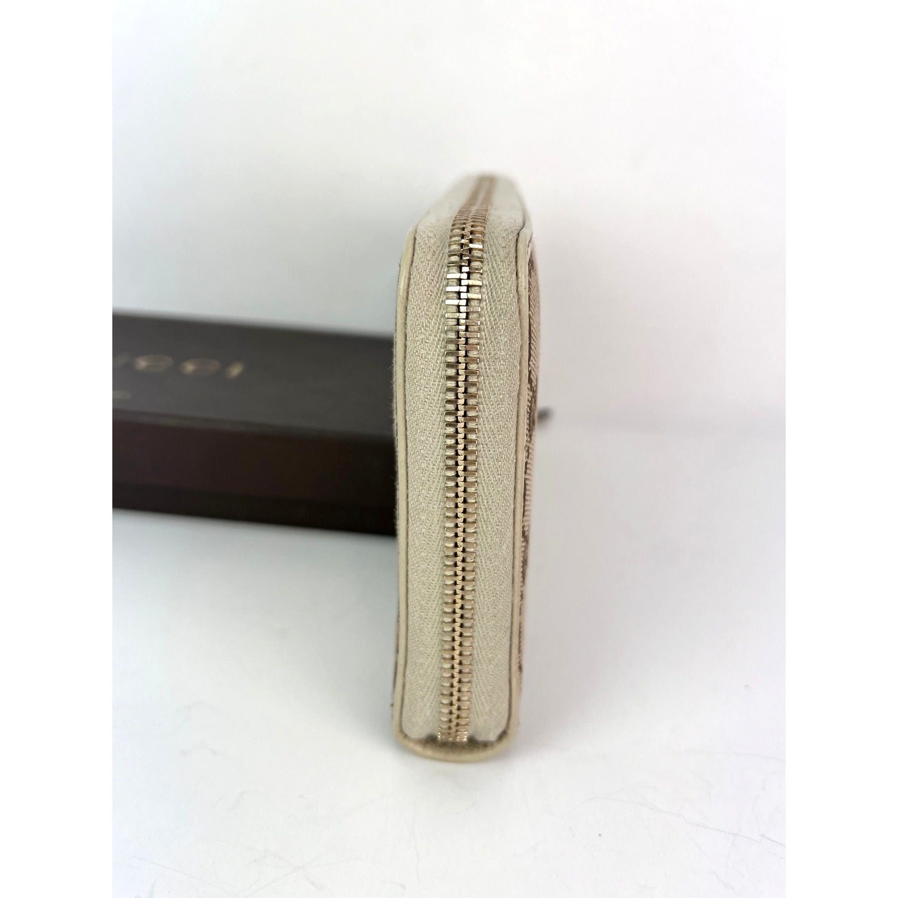 Gucci GG Logo Beige Zip Around Canvas Long Wallet
