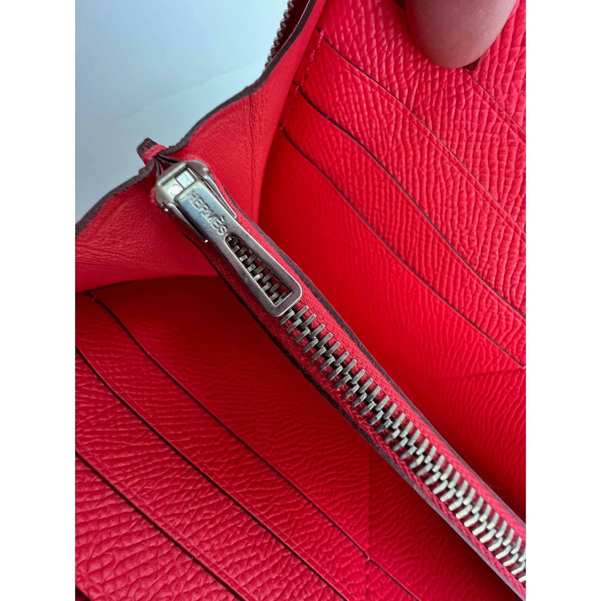 Hermes Epsom Lucky Wrist Azap Leather Pink Red Wallet
