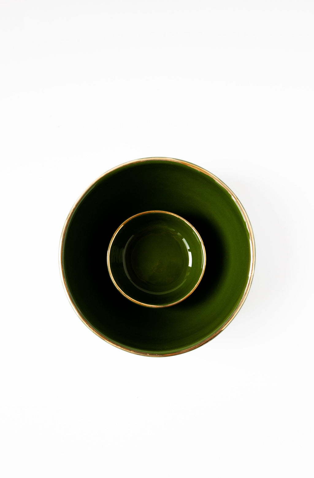 Handmade Porcelain Pinch Bowl with Gold Rim. Green