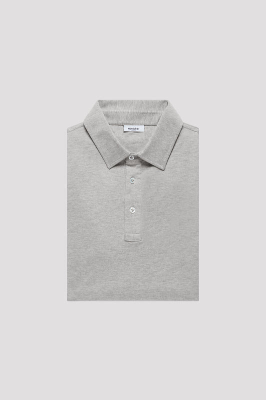 Grey Mélange Polo Shirt in Suvin Gold Cotton