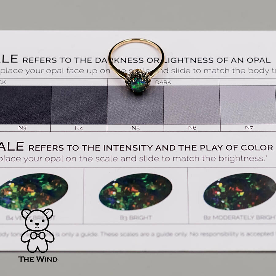 Halo Diamond Australian Semi-Black Opal Tsavorite Engagement Ring 18K Yellow Gold