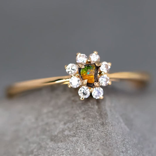 Halo Diamond Boulder Opal Engagement Ring 18K Yellow Gold