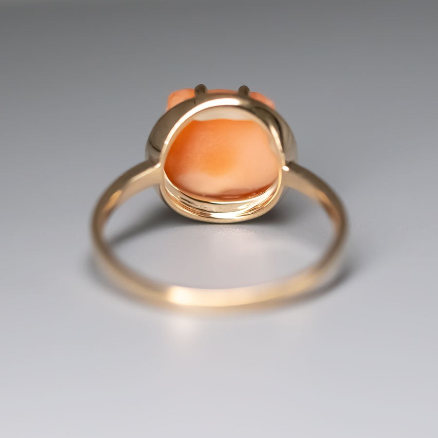 Hand Carved Kitty Cat Fire Opal Engagement Wedding Ring 14K Yellow Gold