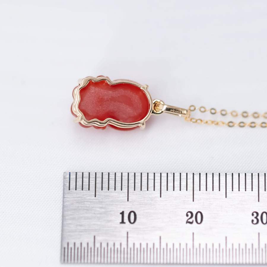 Cute Handcarved Fire Opal Octopus Necklace 18K Yellow Gold