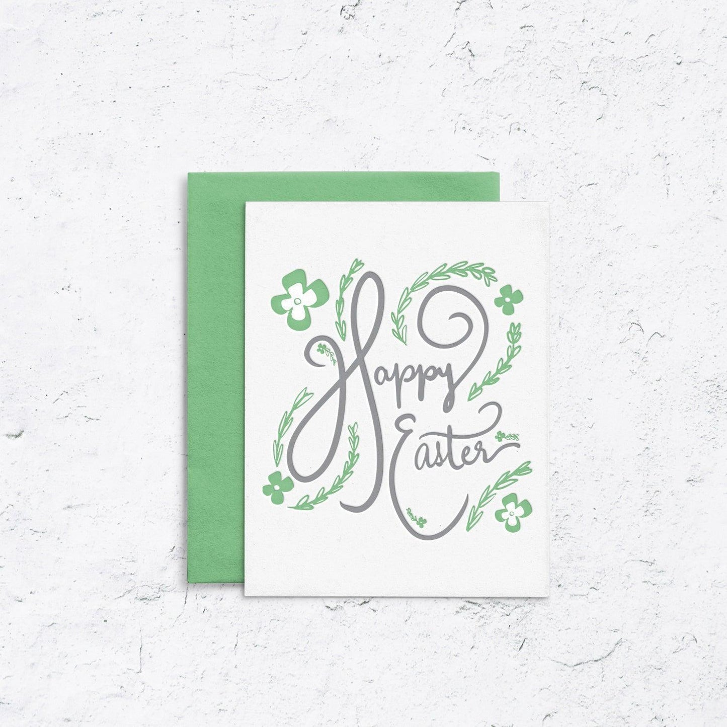 Happy Easter Greenery Letterpress Card Box Set of 10