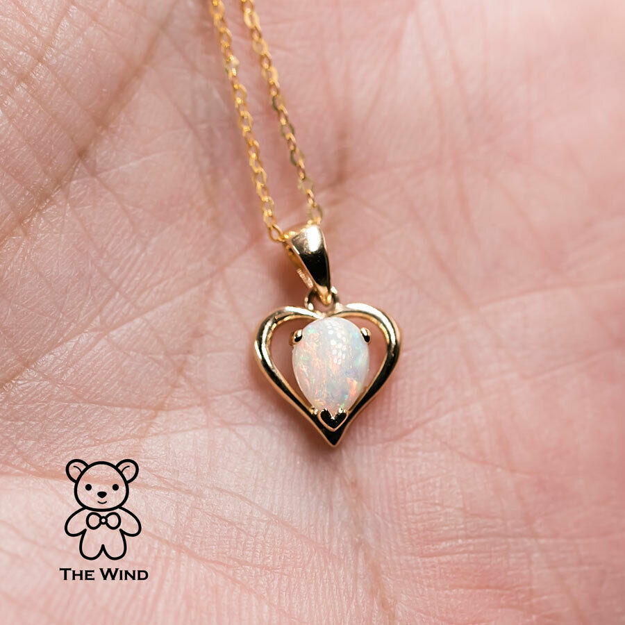 Heart Pendant Australian Solid Opal Necklace in 14k Yellow Gold