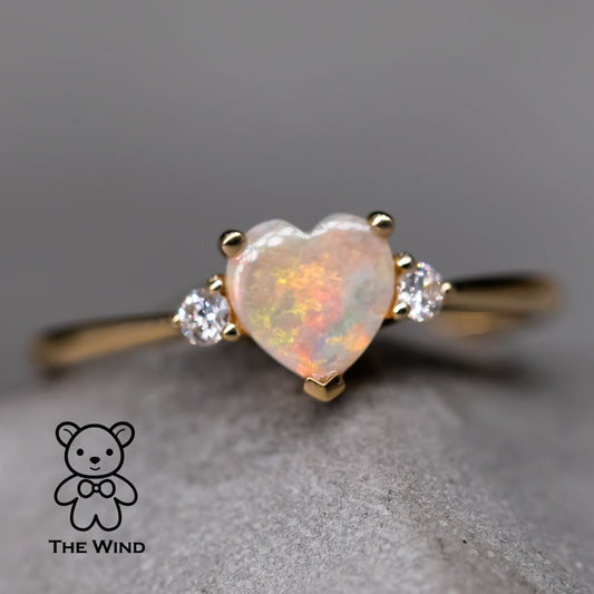 Heart Shaped Australian Solid Opal & Diamond Engagement Ring 18K Yellow Gold