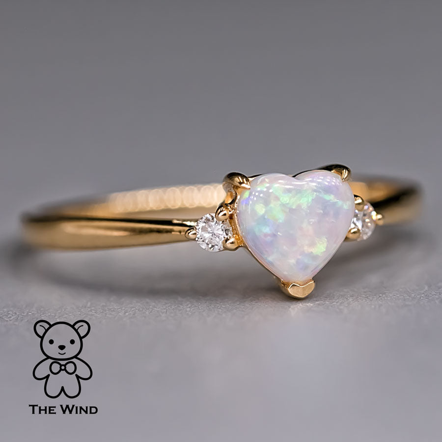 Heart Shaped Australian Solid Opal & Diamond Engagement Ring 18K Yellow Gold