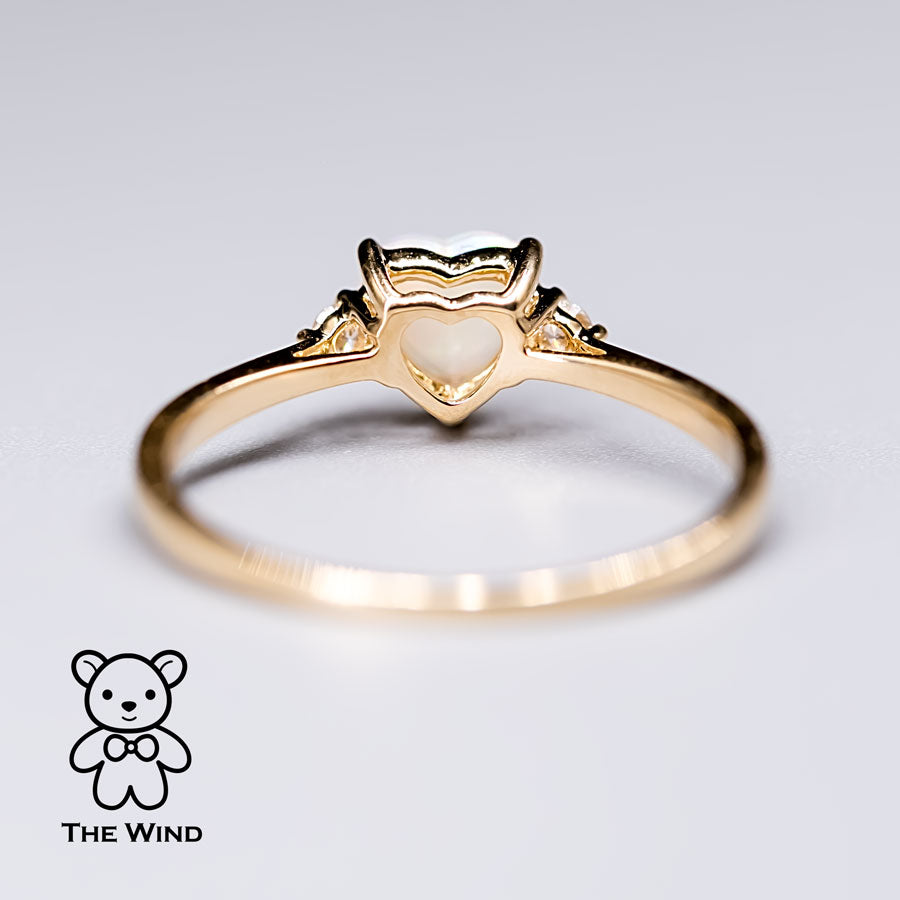 Heart Shaped Australian Solid Opal & Diamond Engagement Ring 18K Yellow Gold