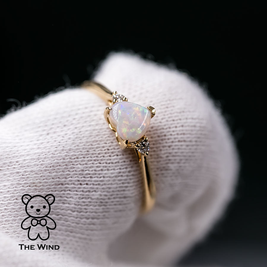 Heart Shaped Australian Solid Opal & Diamond Engagement Ring 18K Yellow Gold