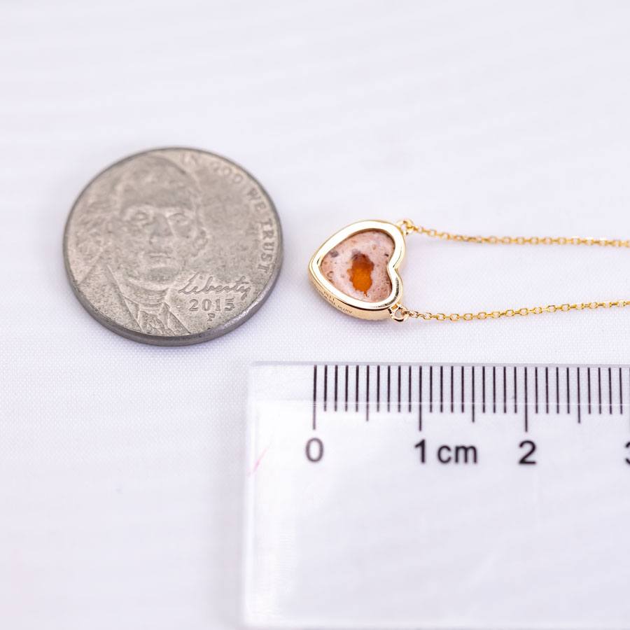 Heart Shaped Mexican Matrix Fire Opal Necklace 18K Yellow Gold