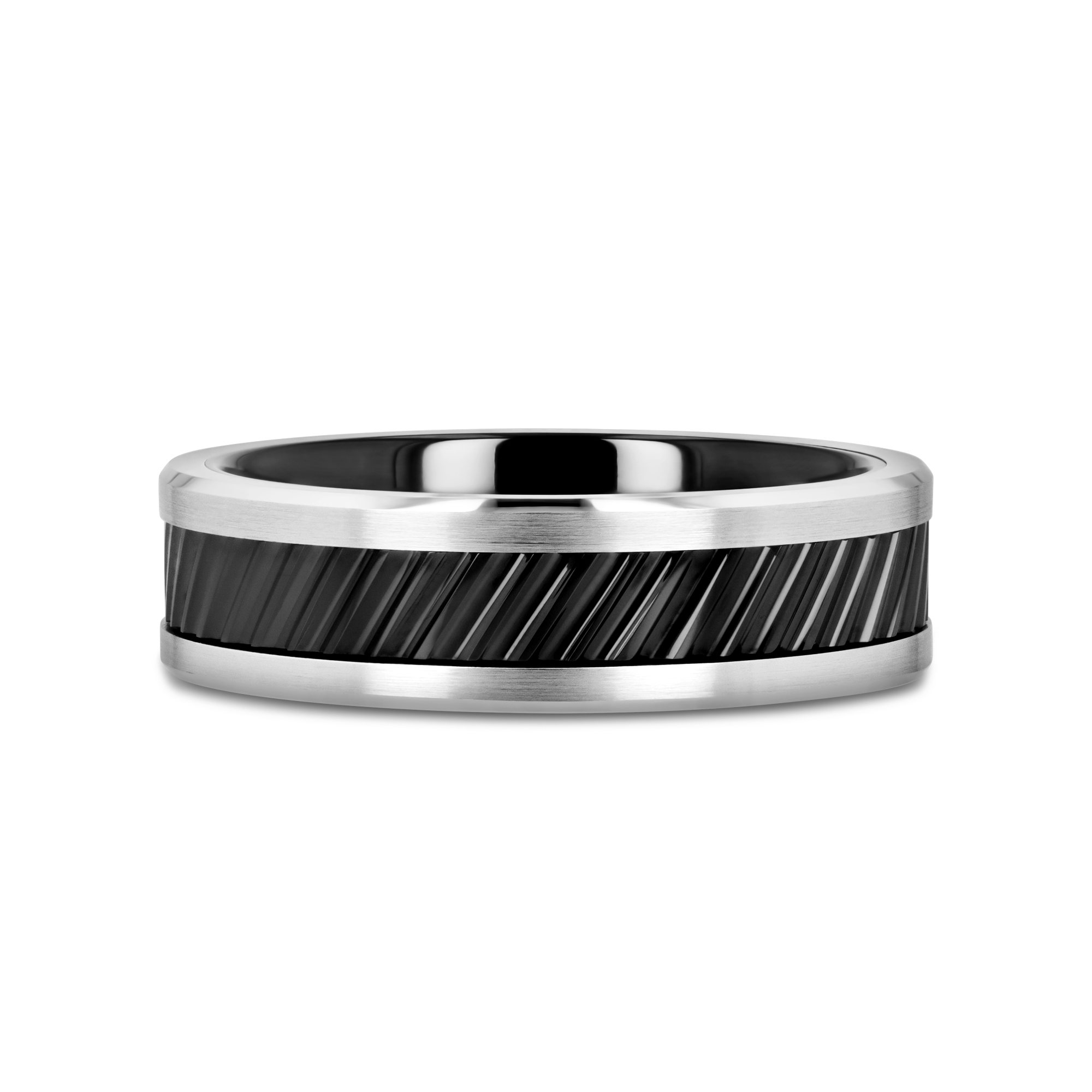 HELIX Gear Teeth Pattern Black Ceramic and Tungsten Ring - 6mm, 8mm, 10mm