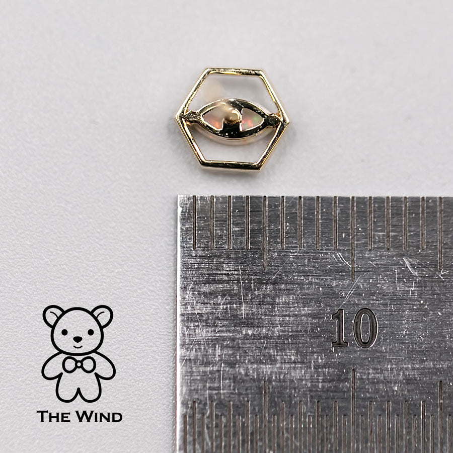 Geometric Hexagon Shaped Australian Solid Opal Stud Earrings 14K Yellow Gold