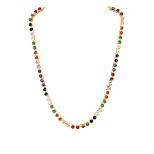 Rainbow Bezel Tennis Necklace