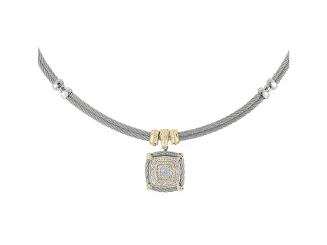 Alor Grey cable 2 row, 18 karat Yellow Gold, 0.33 total carat weight Diamonds and stainless steel.