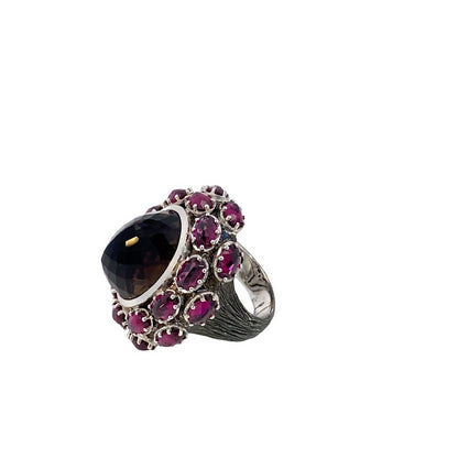 Imperia 925© Silver Smoky Quartz & Brazilian Garnet ring