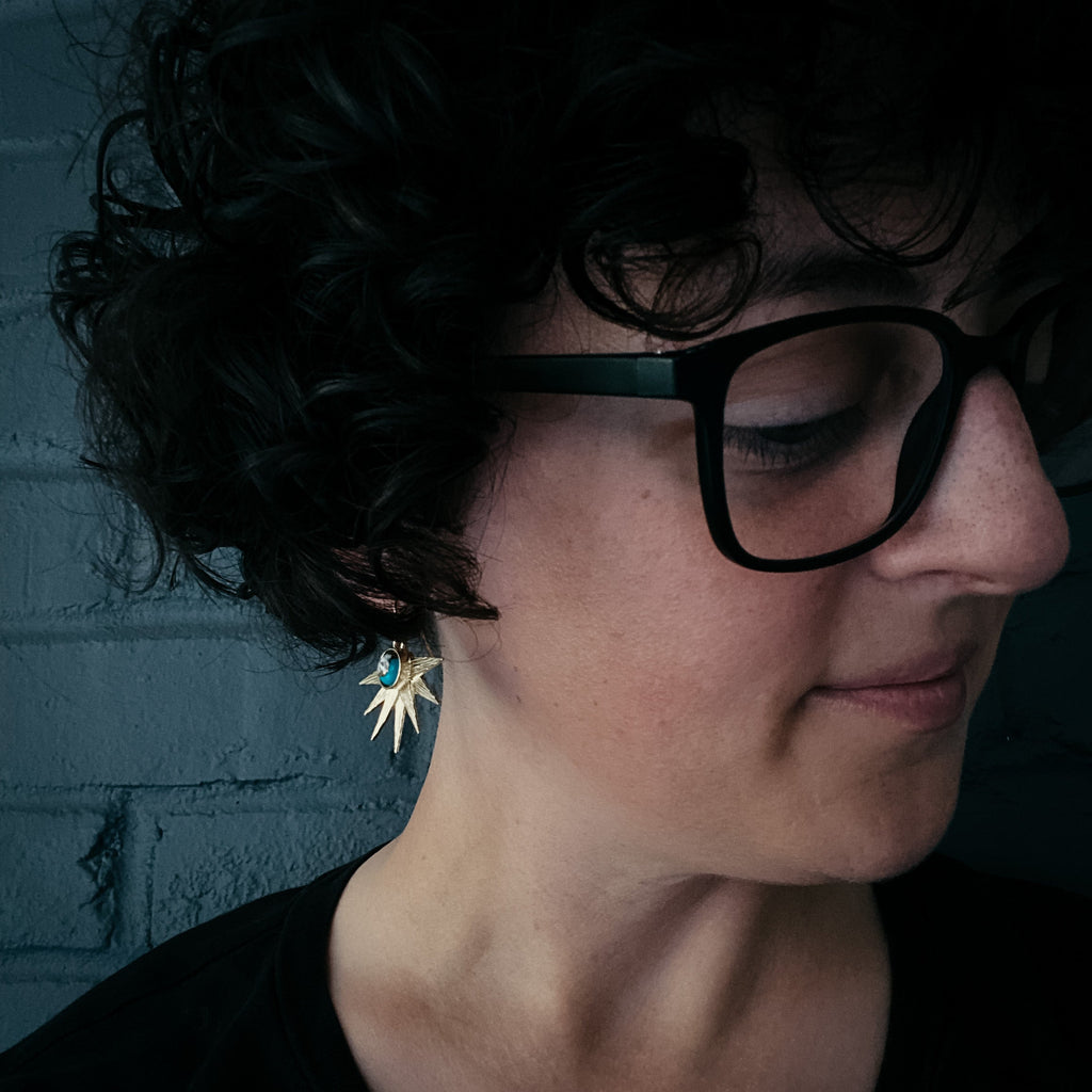 Sun Goddess Earrings with Copper Oyster Turquoise