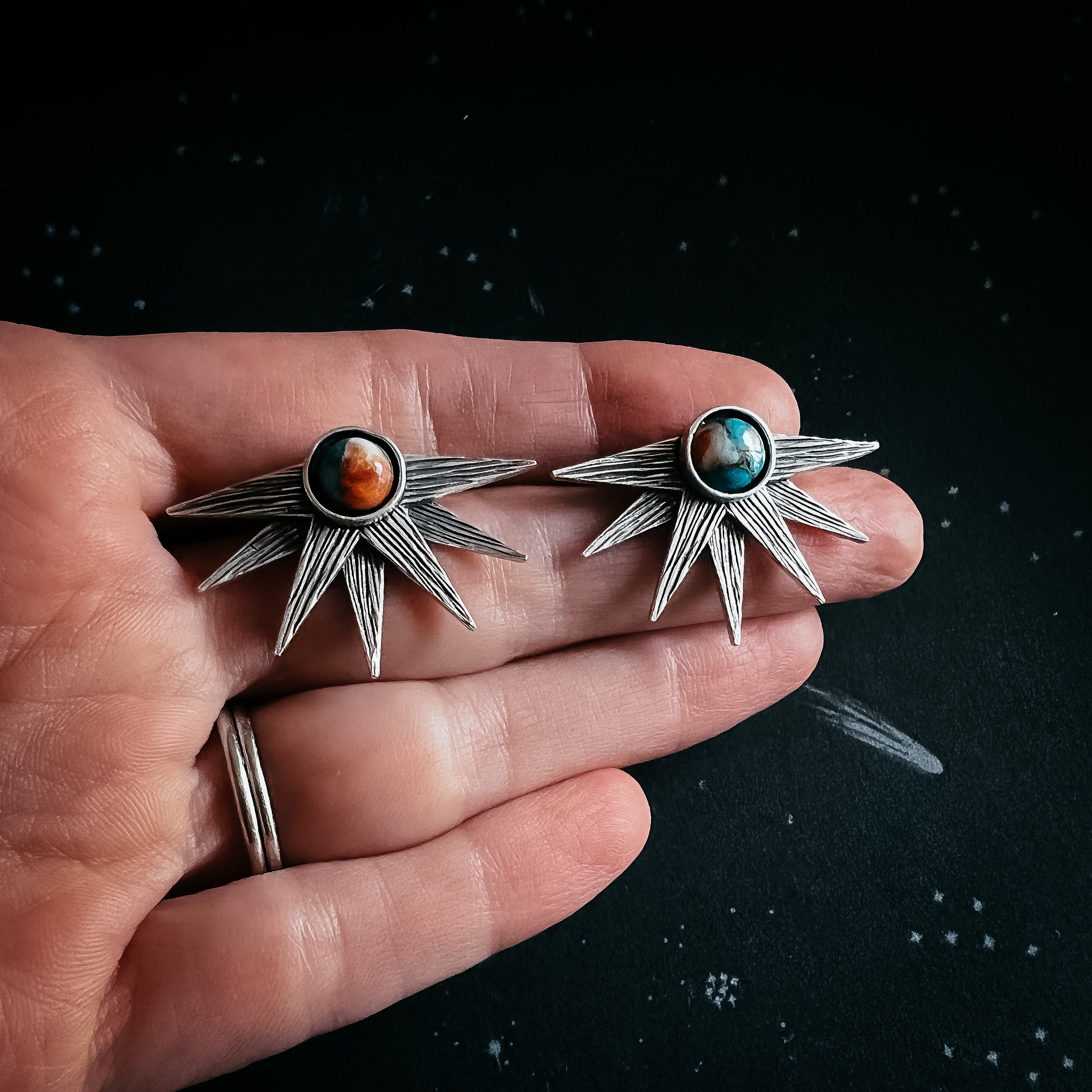 Sun Goddess Earrings with Copper Oyster Turquoise