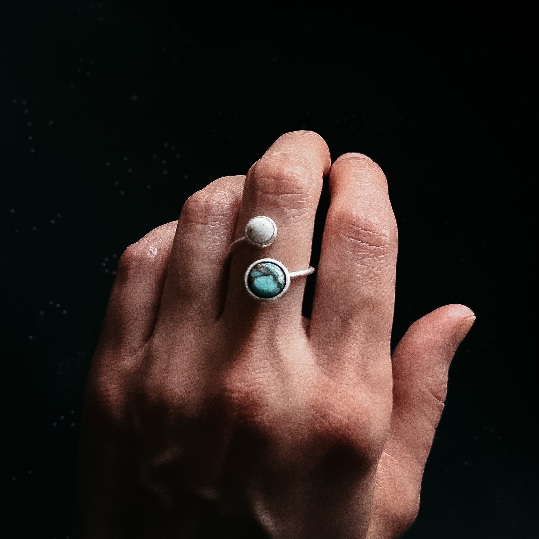 Earth and Moon Bypass Ring with Natural Stones