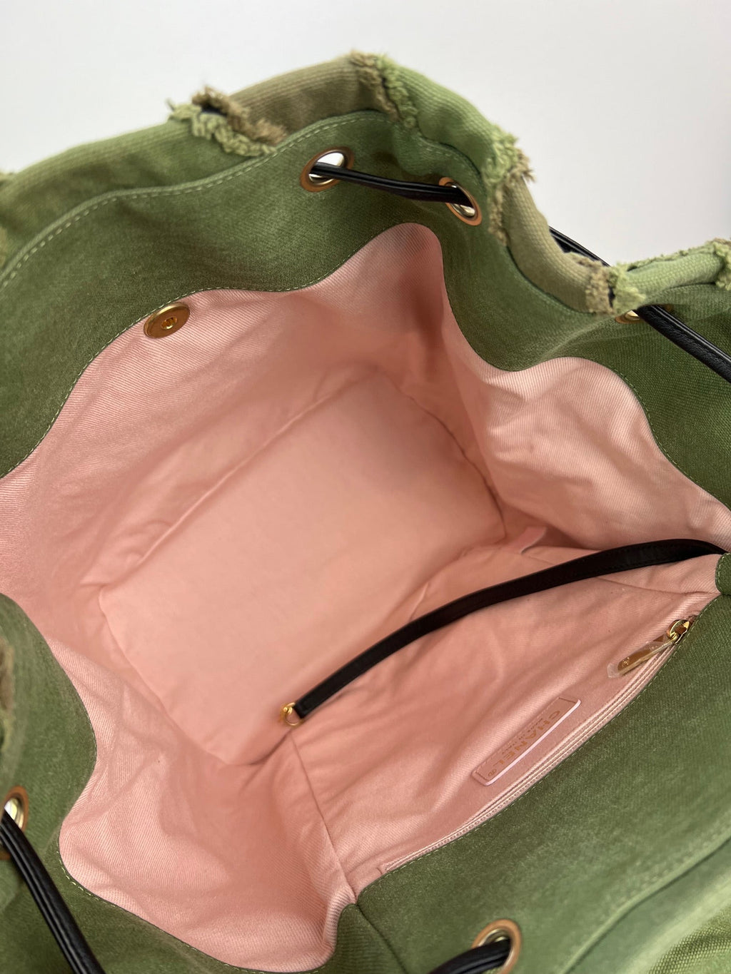 CHANEL Backpack Canvas Chevron Cuba Patchwork Khaki Green Backpack Preowned