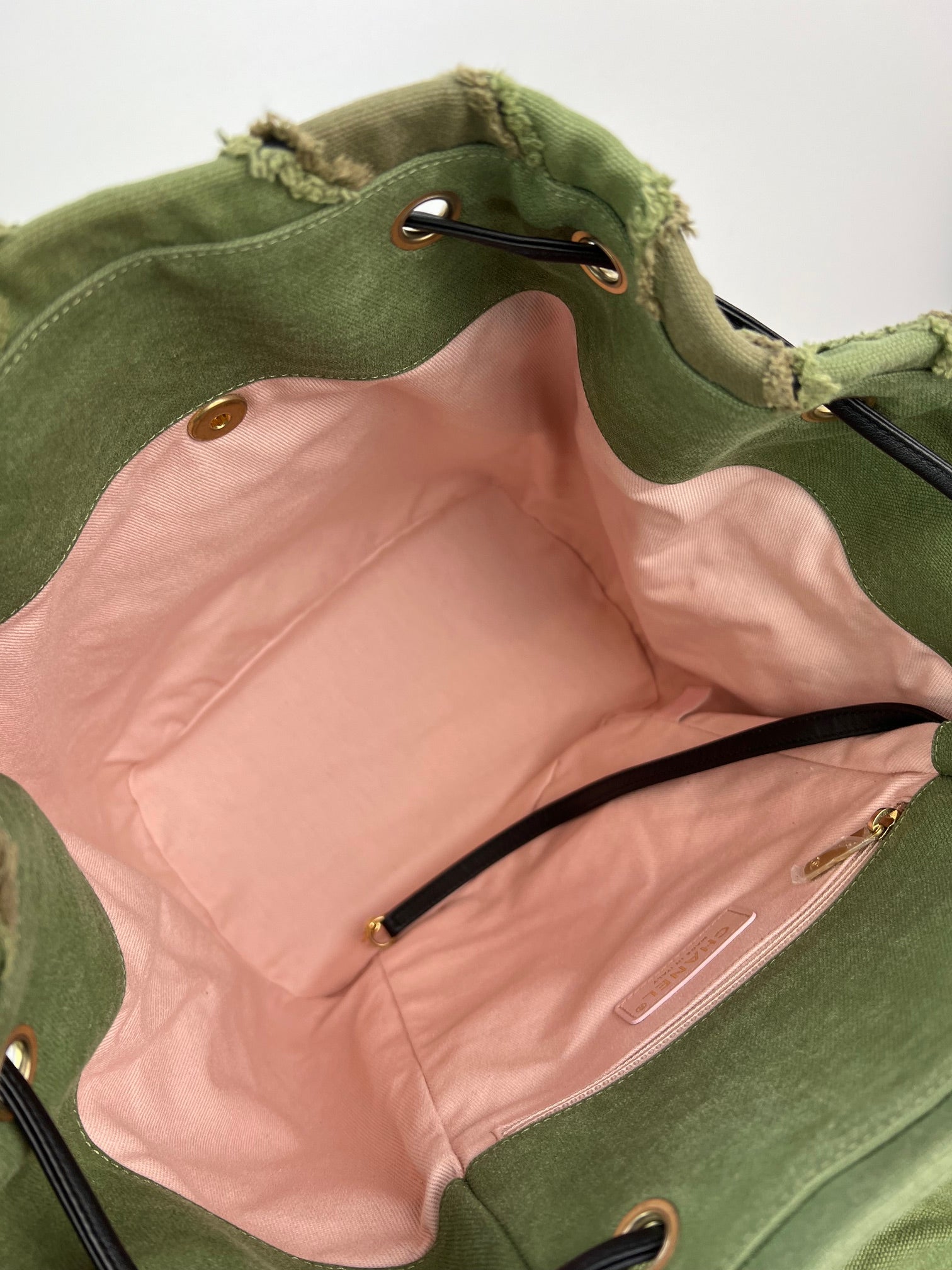 CHANEL Backpack Canvas Chevron Cuba Patchwork Khaki Green Backpack Preowned