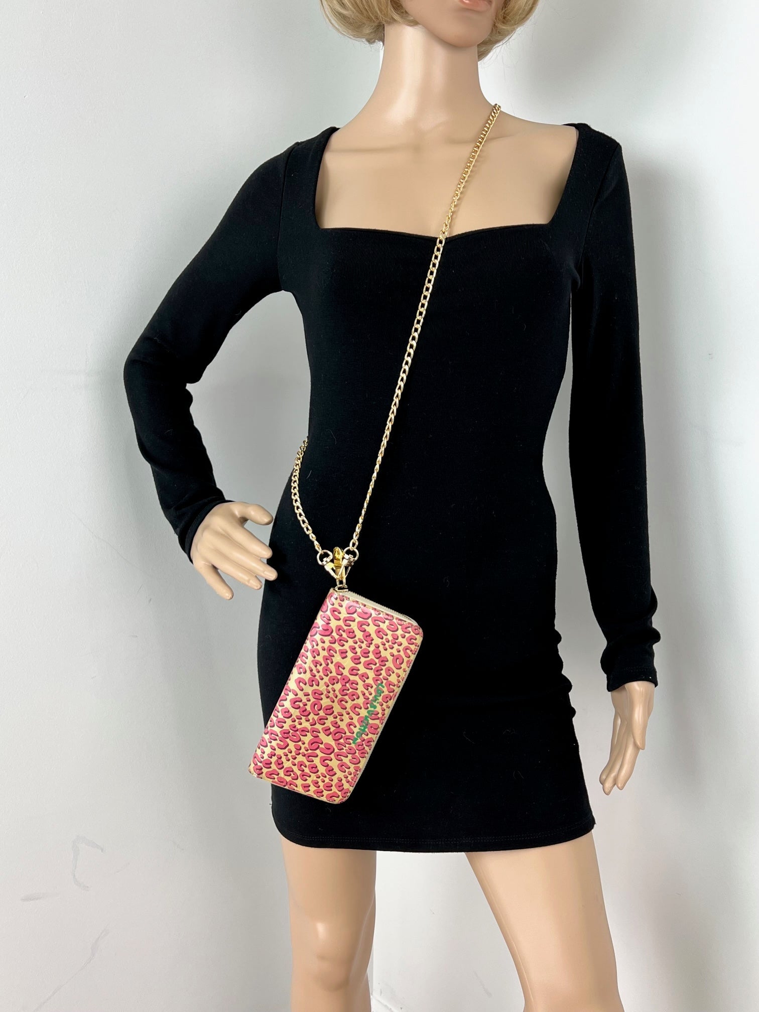 Louis Vuitton Wallet Zippy Stephan Sprouse Vernis Leopard W/Added Chain Crossbody Pre owned