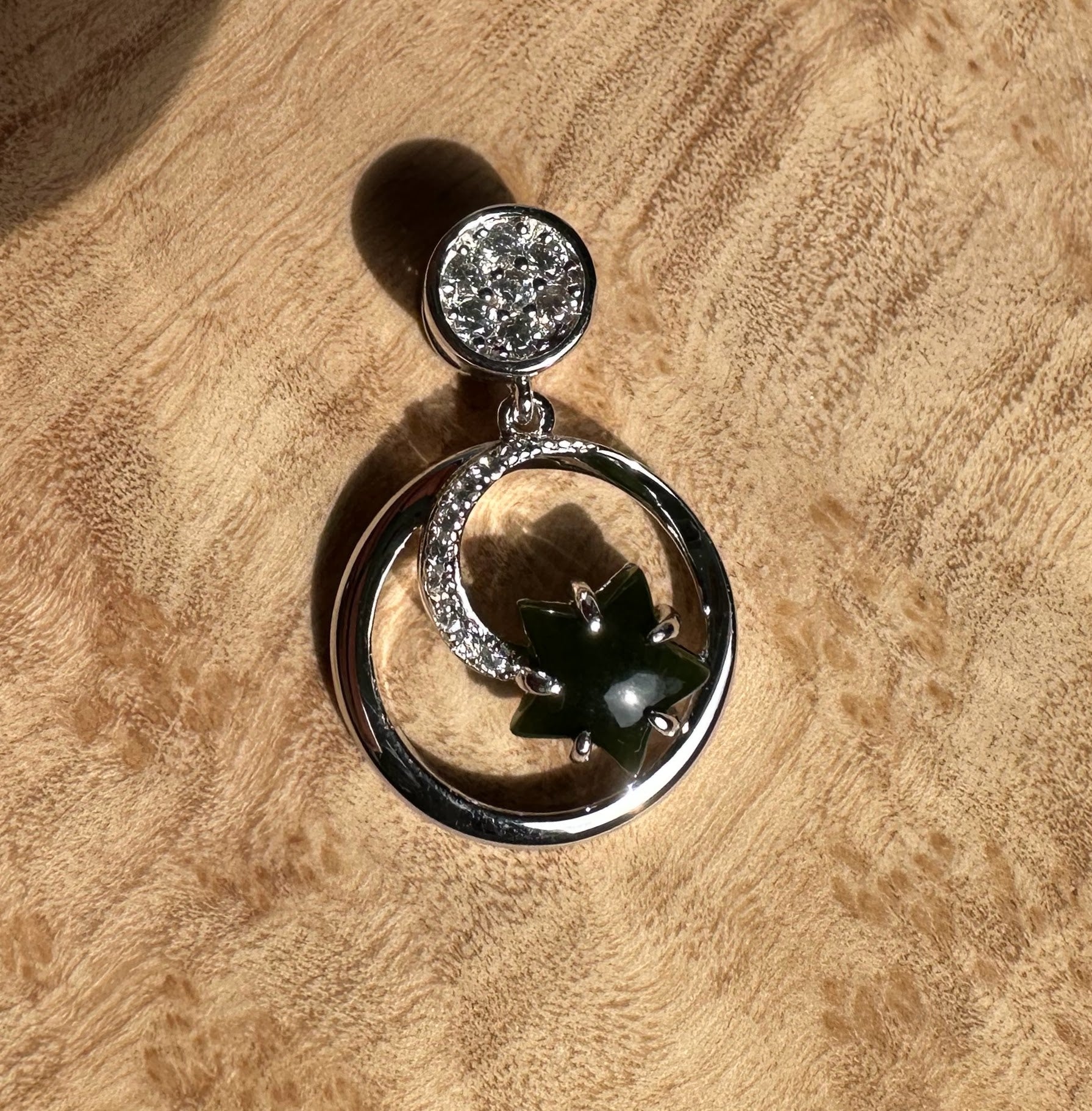 Canadian Jade and Silver Star and Moon Pendant - 5817