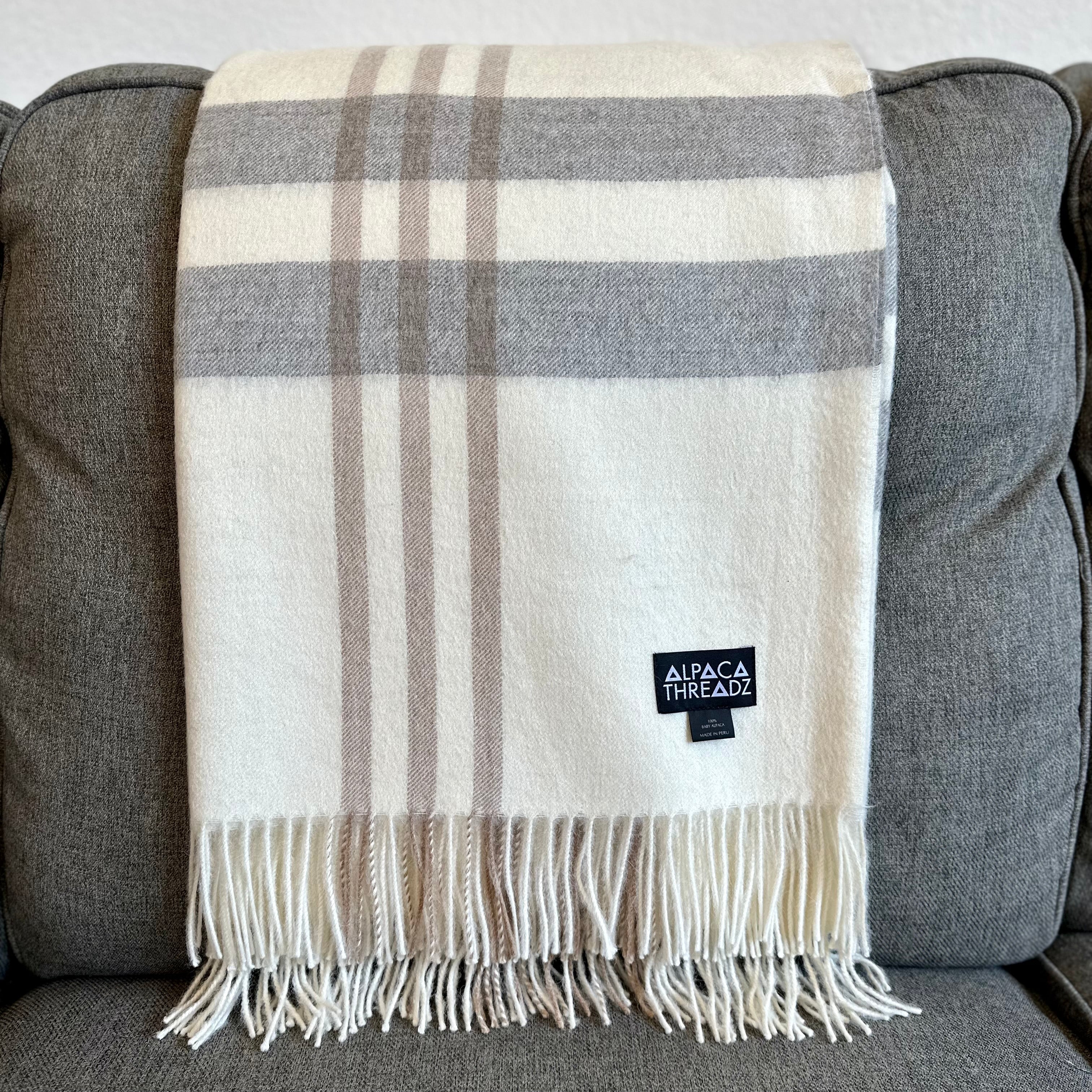 Royal Baby Alpaca Wool Checkered Throw Blanket