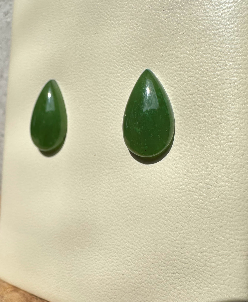 Pear Shape Jade Stud Earrings, 14mm