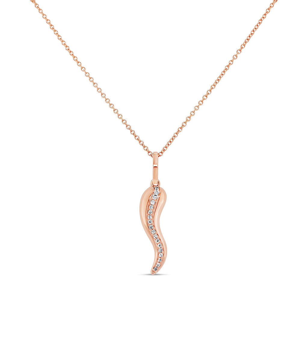Diamond Line Italian Horn Cornicello Necklace