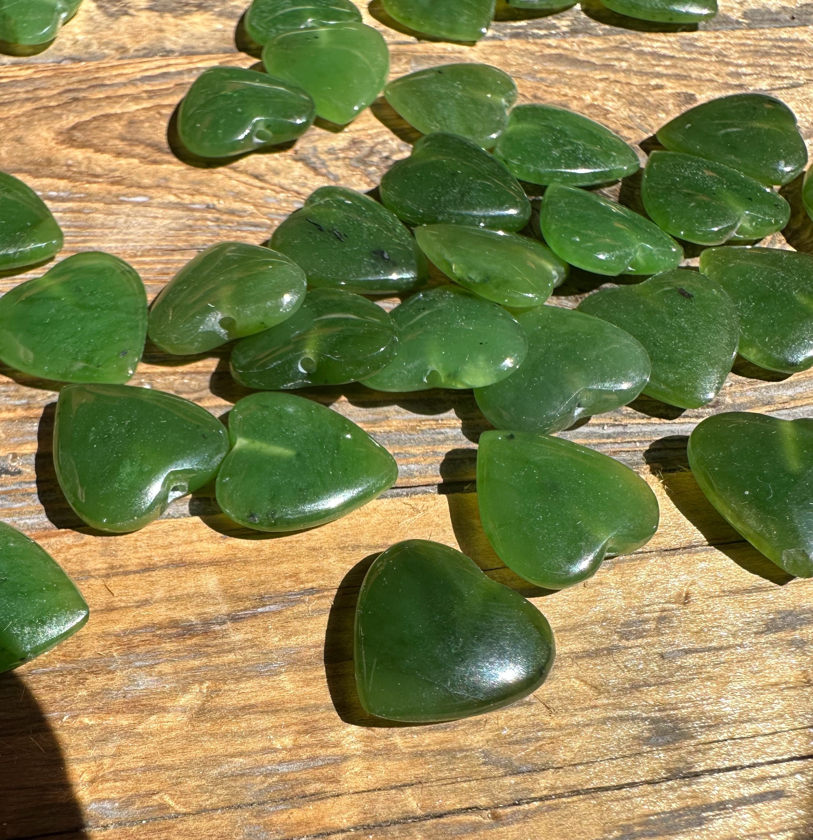 Jade Heart Charm, 15mm drilled (Sold Individually)