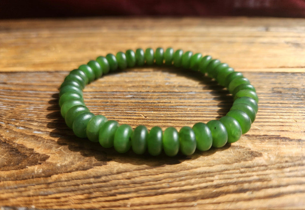 8mm Satin Jade Bead Bracelet - Canadian Nephrite Jade