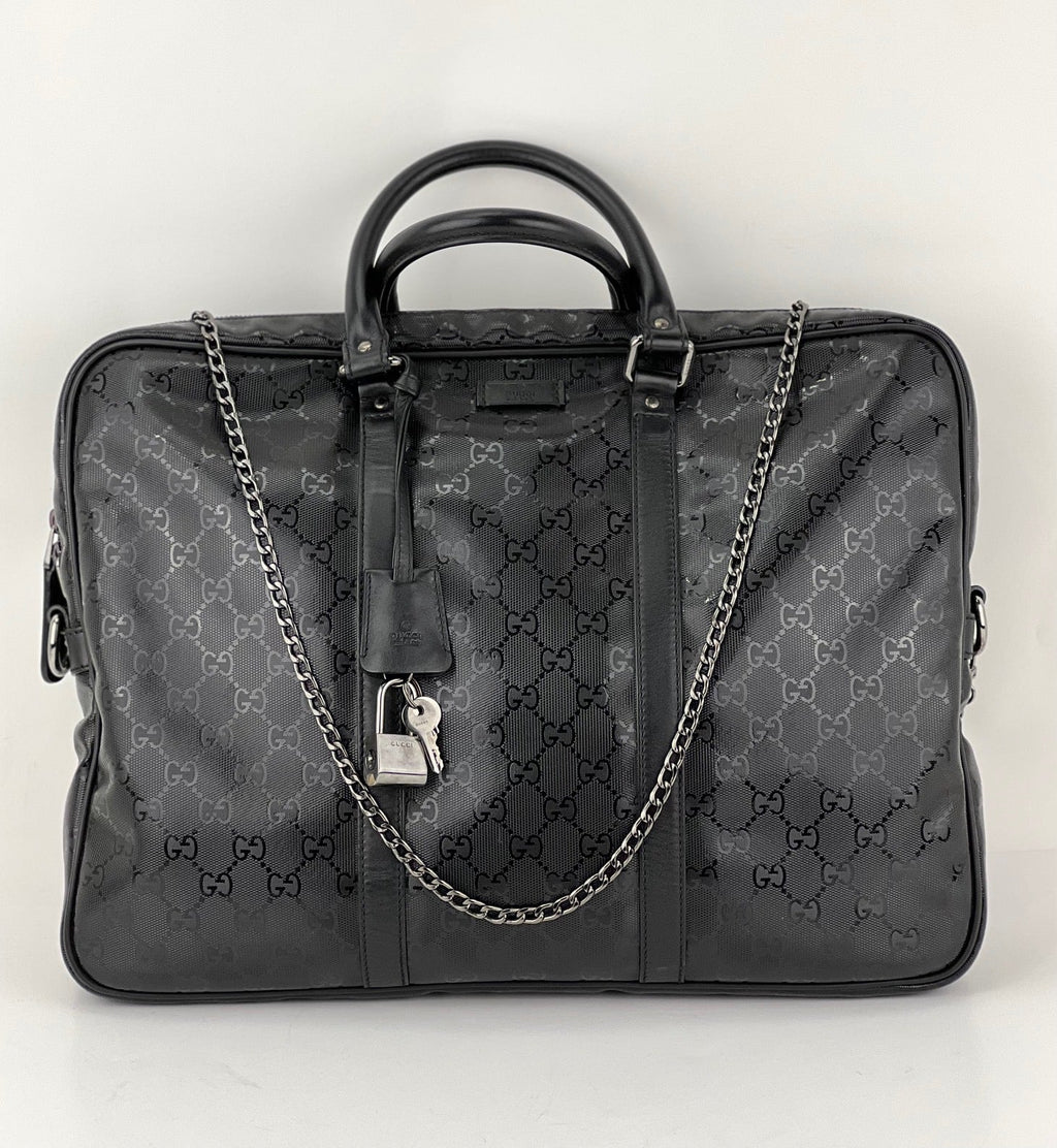 Gucci Briefcase GG Imprime Coated Canvas Black Monogram Business Bag Preowned
