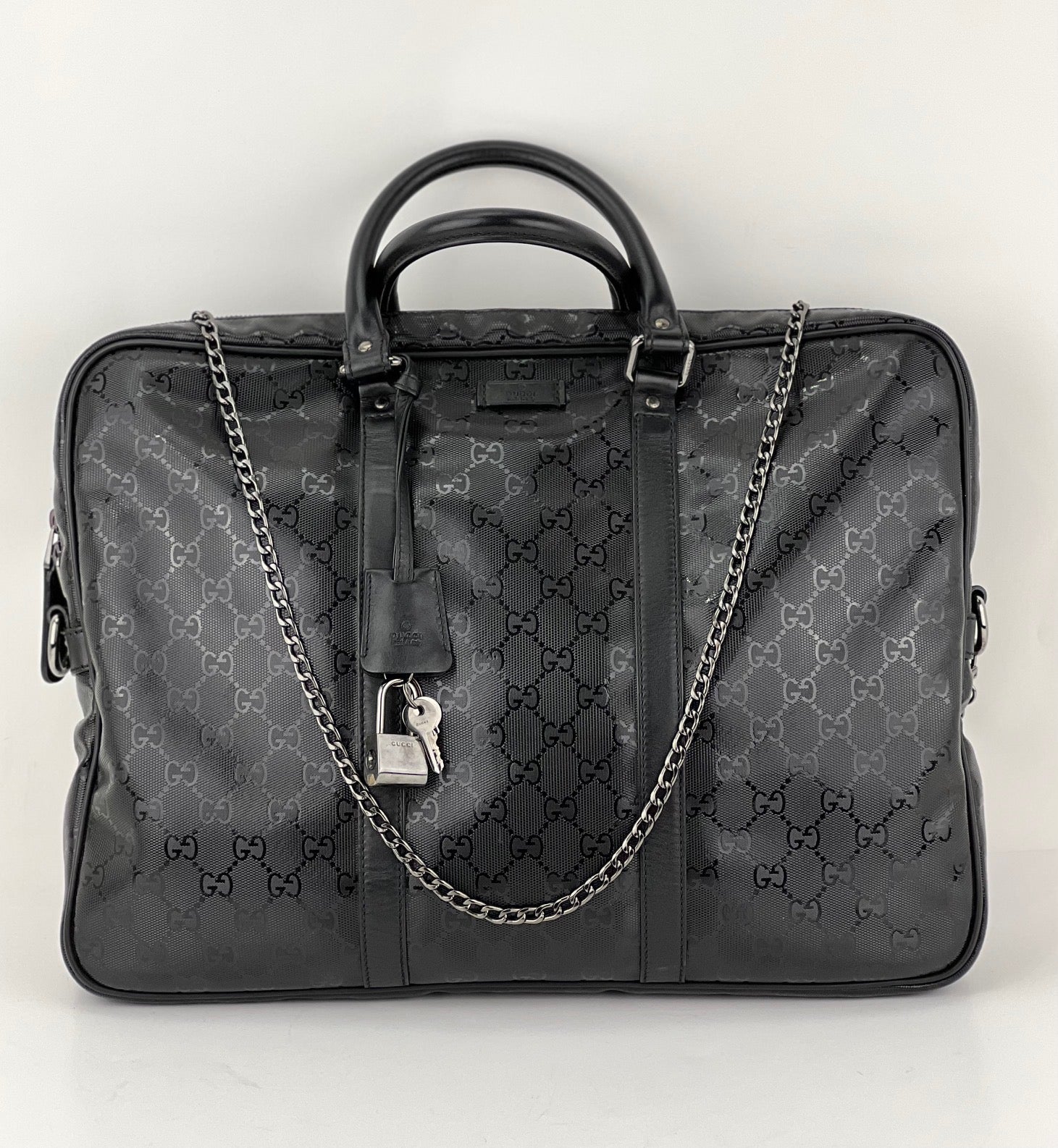 Gucci Briefcase GG Imprime Coated Canvas Black Monogram Business Bag Preowned