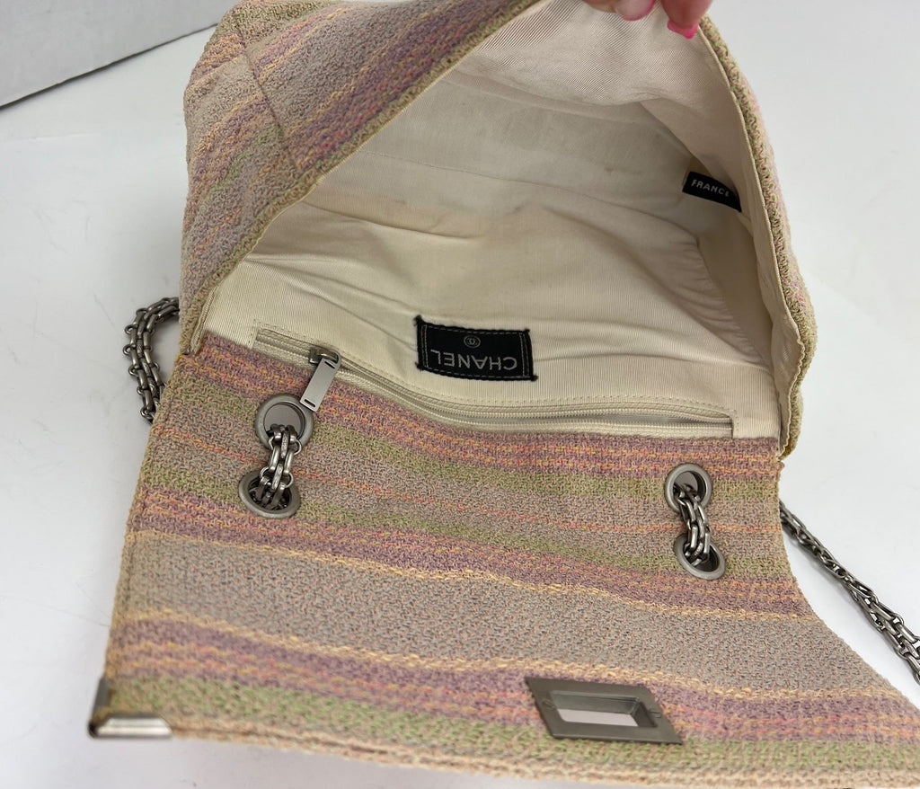 Chanel 2.55 Reissue 225 Single Flap Pink Multicolor Cotton Tweed Shoulder Bag