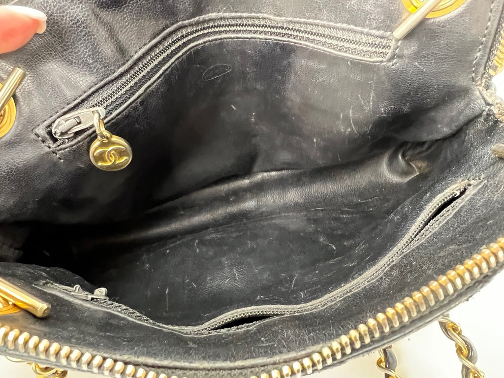 CHANEL Bag Quilted Lambskin Leather Chain Vintage Black Mini Shoulder Bag Preowned