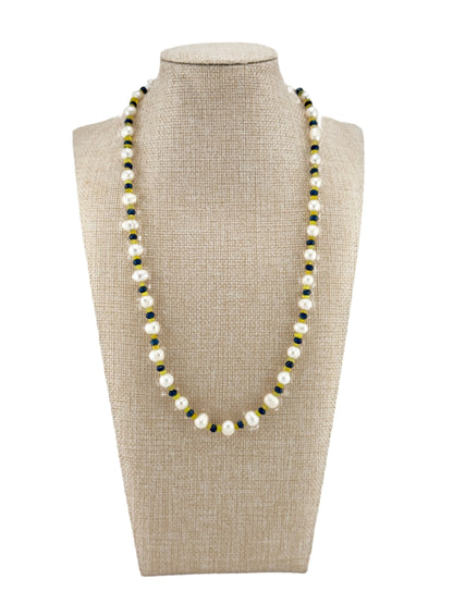 Raw Sapphire, Ethiopian Opal and FW Pearl Necklace