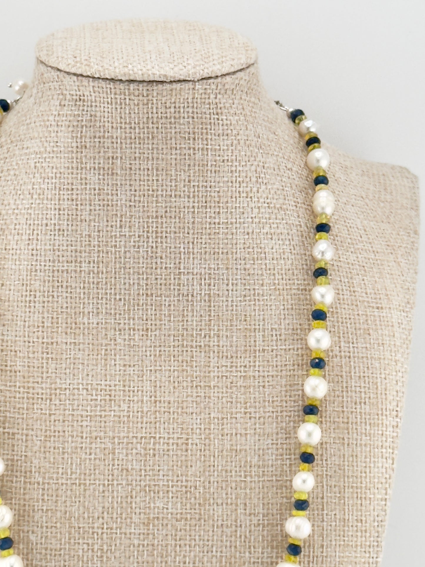 Raw Sapphire, Ethiopian Opal and FW Pearl Necklace