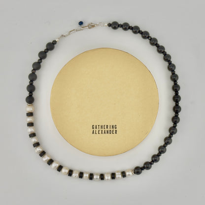 Onyx Disc & Large FW Pearl Necklace