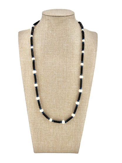 Onyx, Sapphires and FW Pearl Necklace