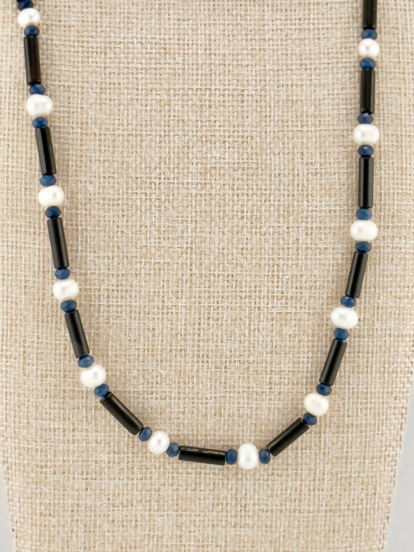 Onyx, Sapphires and FW Pearl Necklace